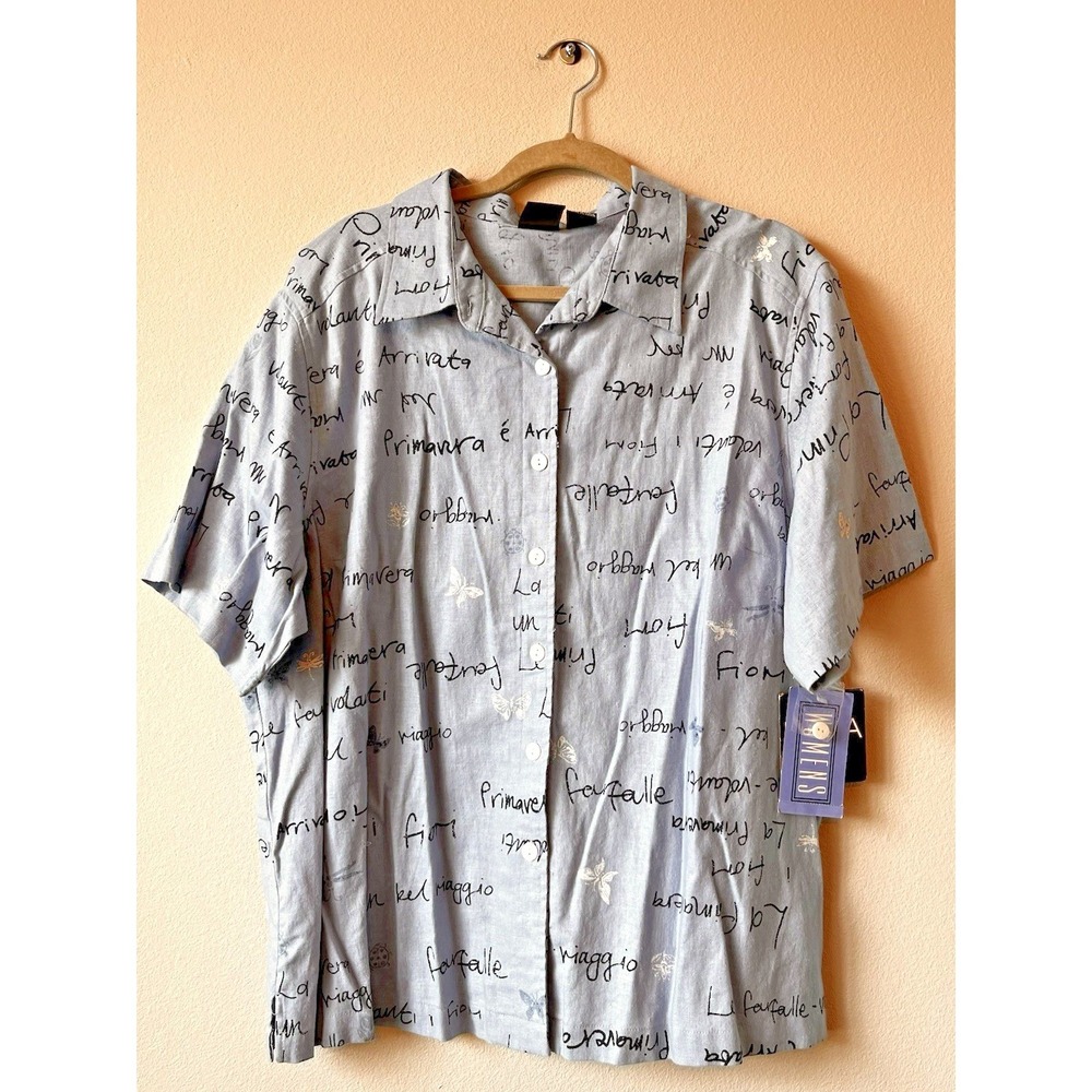 Vintage Erika Button-Up Shirt Women's 2X Lt. Blue Linen Blend 90s Y2K NWT B22